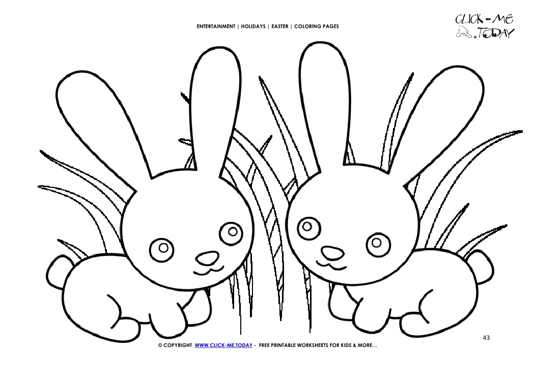 Easter Coloring Page: 43 Easter cute bunnies in grass